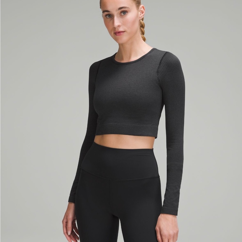 lululemon athletica Black Ribbed Long Sleeve Crop Top
